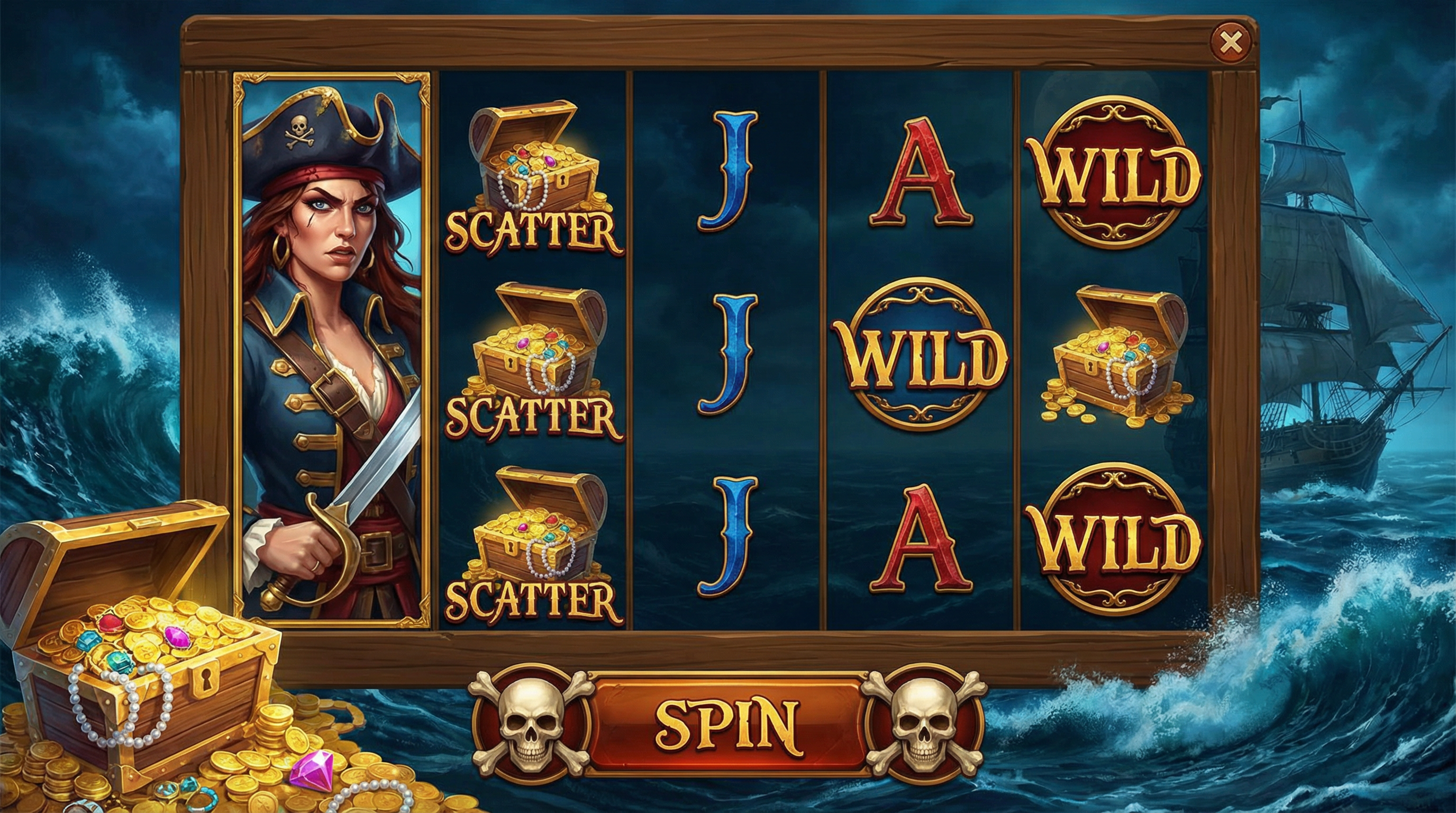 赏金女王游戏展示海盗冒险主题和宝藏元素